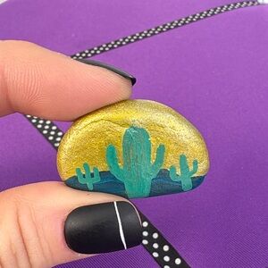 3/$12 Hand Painted Stone - Cactus Scene